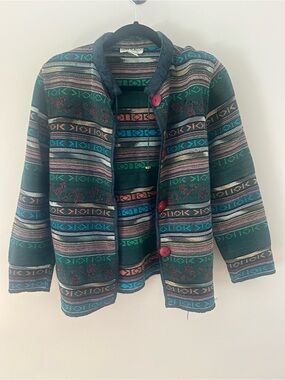 Guatemala fabric  Patterned Green Multicolor Women's Sweater Jacket